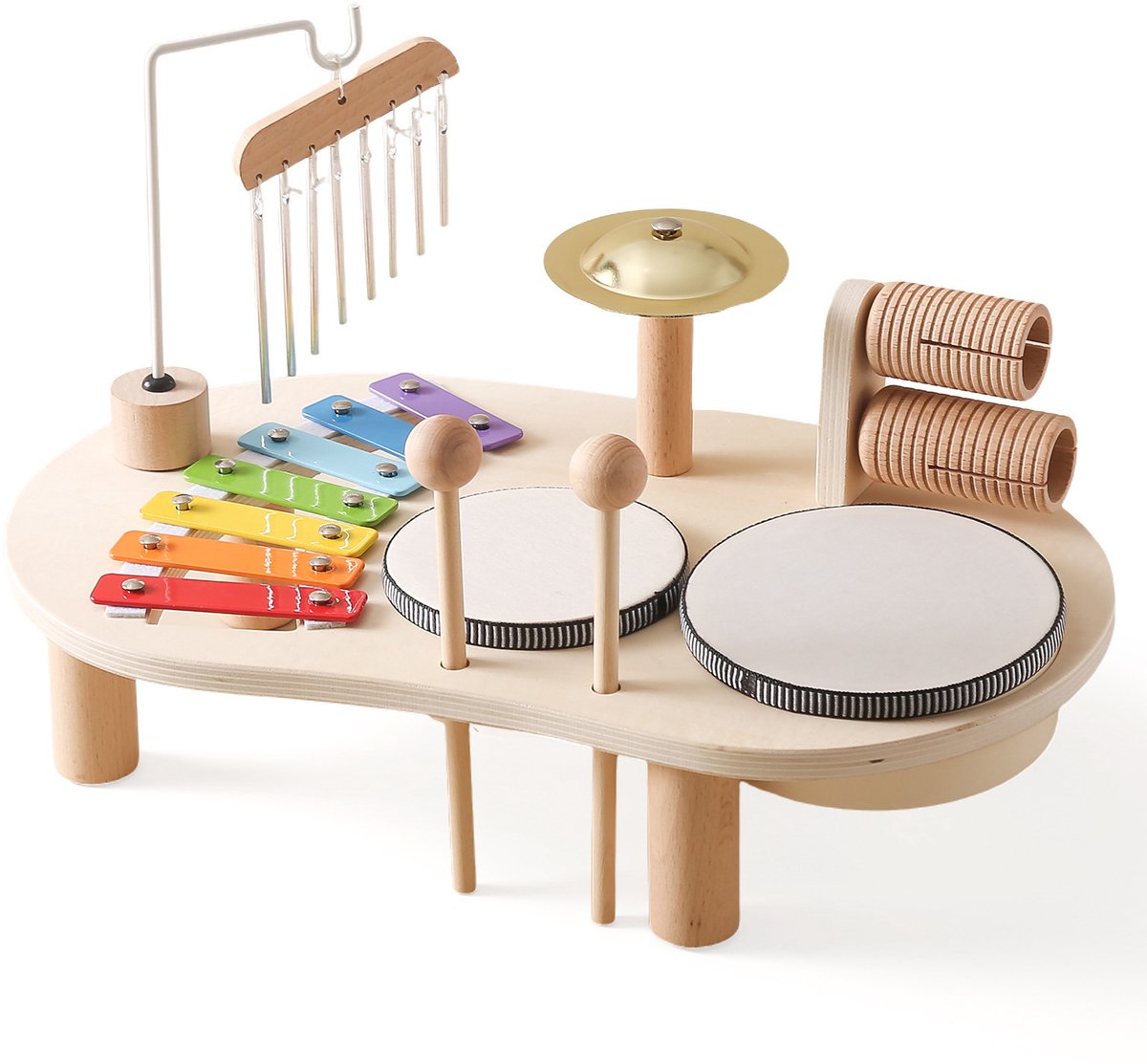 Houten drumset voor kinderen, 7-in-1 Montessori muzikaal speeltje, educatief kinderspeelgoed voor thuis