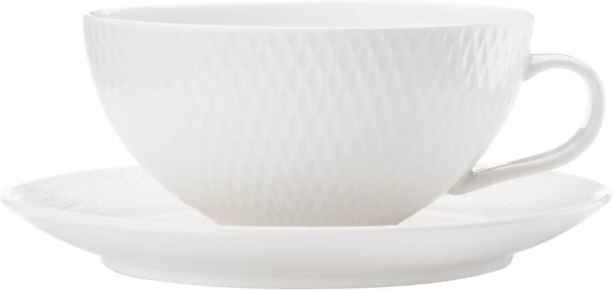 Set van 2 Witte Porseleinen Theekop en Schotel 250 ml - Robuust & Vaatwasmachinebestendig