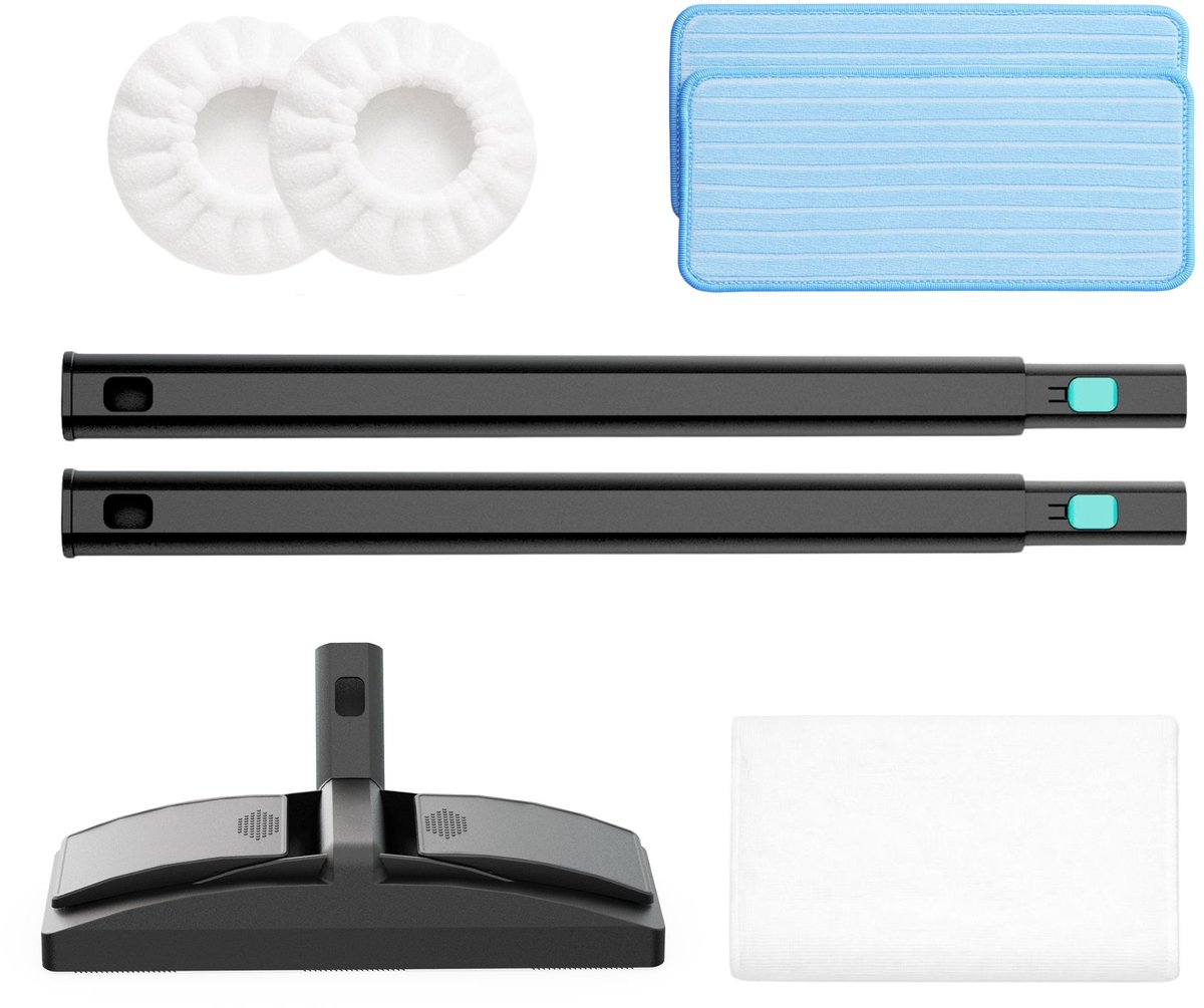 Ventra® – Accessoire Stoomreiniger - Extension Pole Set – Vloeropzetstuk Pakket – Inclusief 2 Verlengstelen, Vloerborstel, Microvezeldoeken & Bonnets