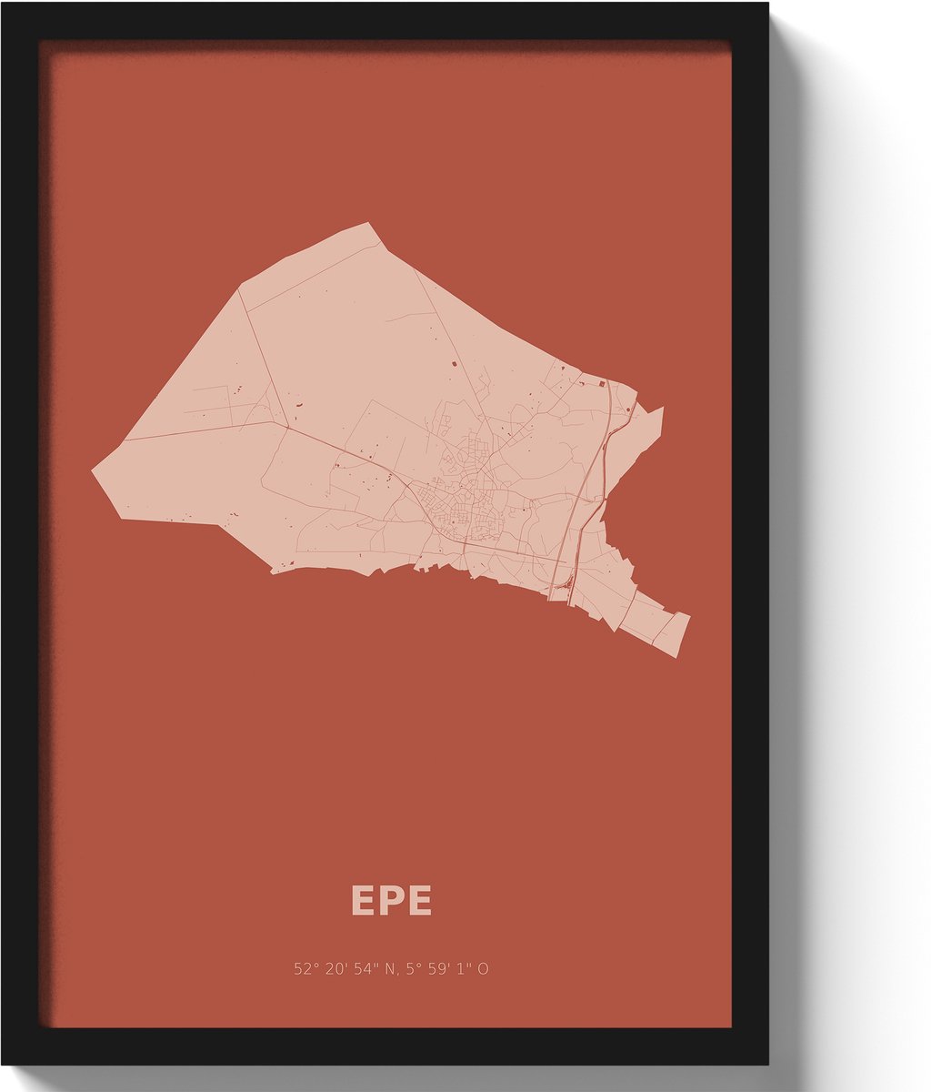 Poster Epe A2 - 42 x 59,4 cm - Rood Inclusief lijst (Zwart MDF)