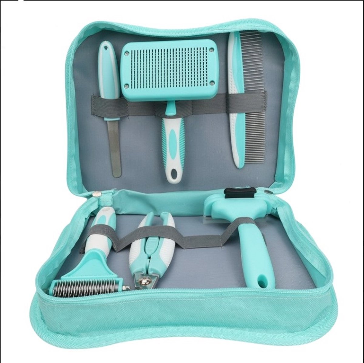 EYZ Verzorgingsset voor Honden & Katten - 6-delig - Hondenborstels/Kattenborstels, Kam, Nagelknipper en Nagelvijl_Blauw