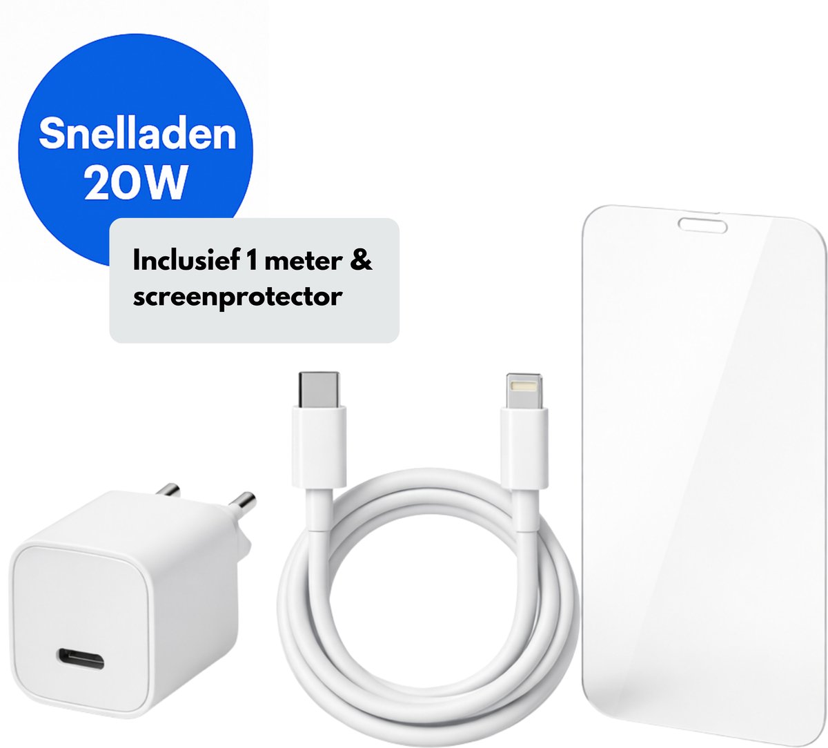 Xtronic USB-C adapter + 1m Lightning kabel + screenprotector – geschikt voor iPhone 14 mini