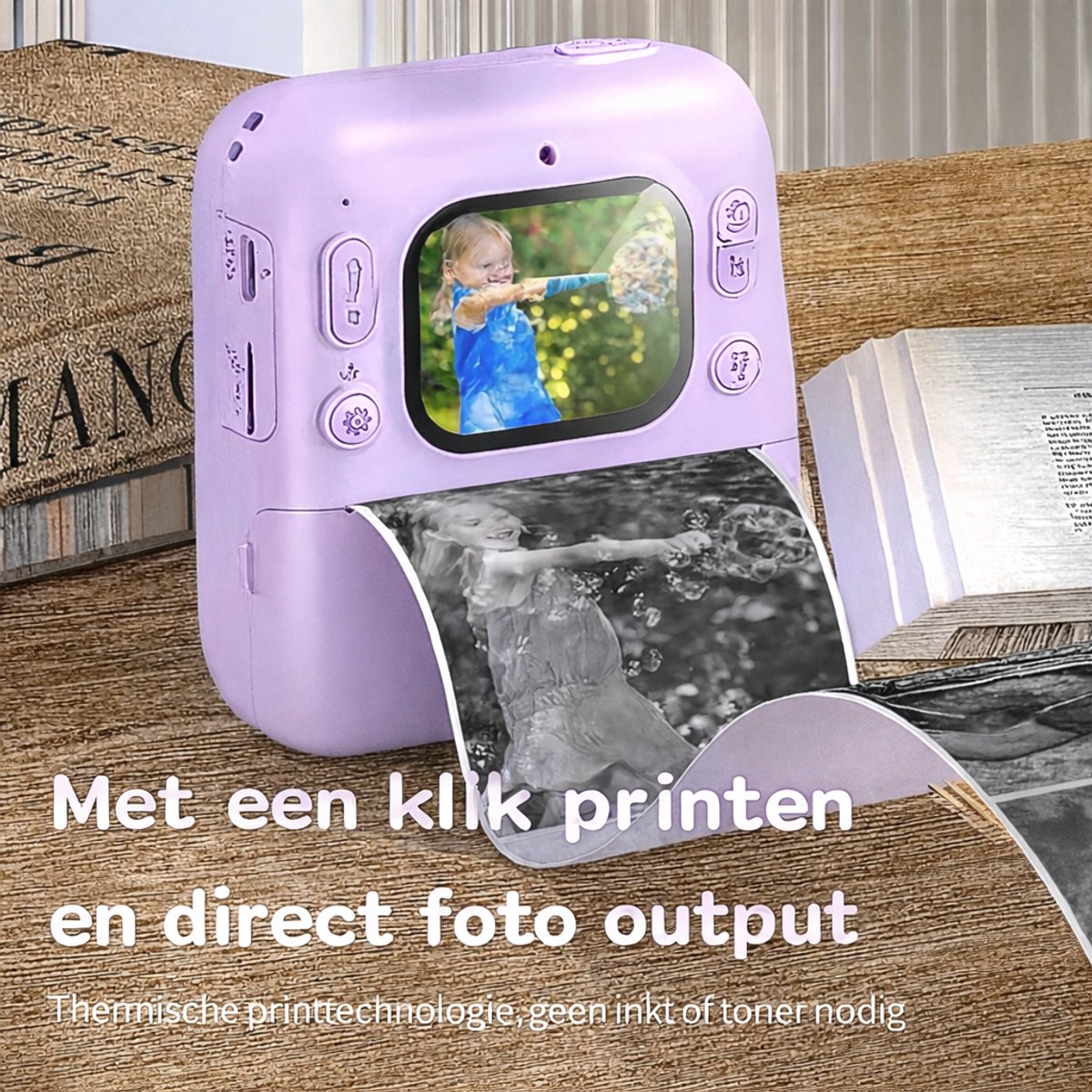 Jumalu Instant Camera – 2.4" HD Camera met Selfie Functie – 1080p – Inclusief 4 Rollen Fotopapier – Direct Print Camera voor Kinderen – Paars/Lila thumbnail 5