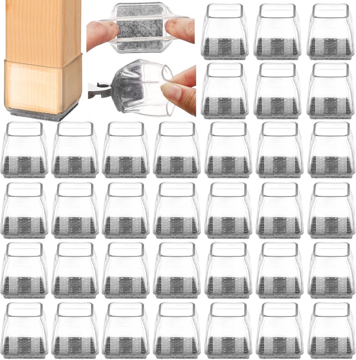 36 stuks vierkante stoelpootbeschermers met vilt, transparant, XSmall, voor hardhouten vloeren en meubels