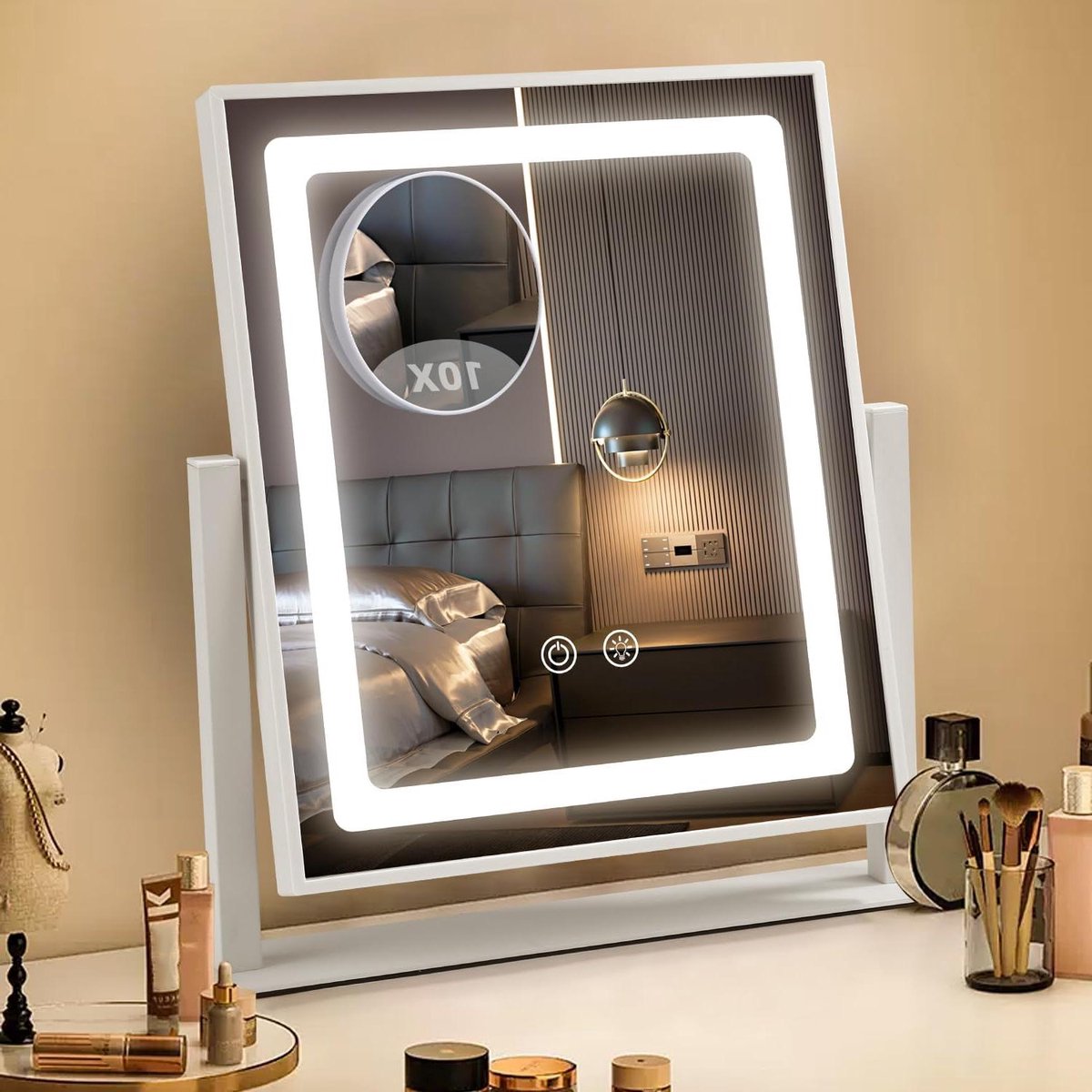 Allecta - Make-upspiegel met verlichting en 10x vergroting, touchbediening, 360° rotatie