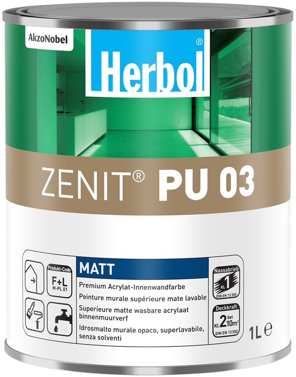 Herbol Zenit PU 03 - Hoogwaardige matte isolerende binnenmuur verf - Waterbasis - 1 L - RAL 9016 Verkeerswit