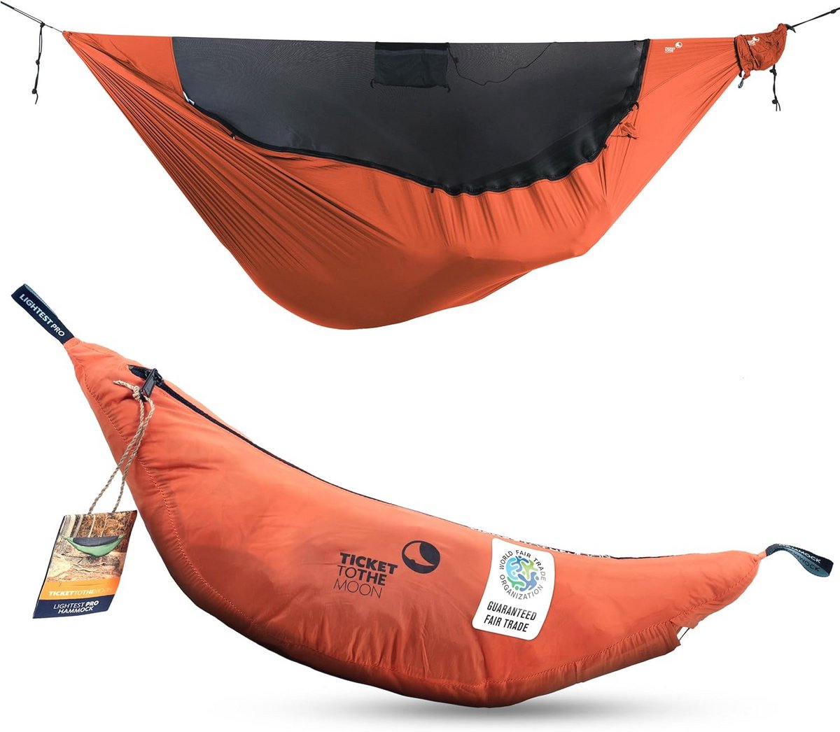 Ultralichte hangmat met insectenbescherming en geïntegreerde ridgeline - compact en variabel in lengte