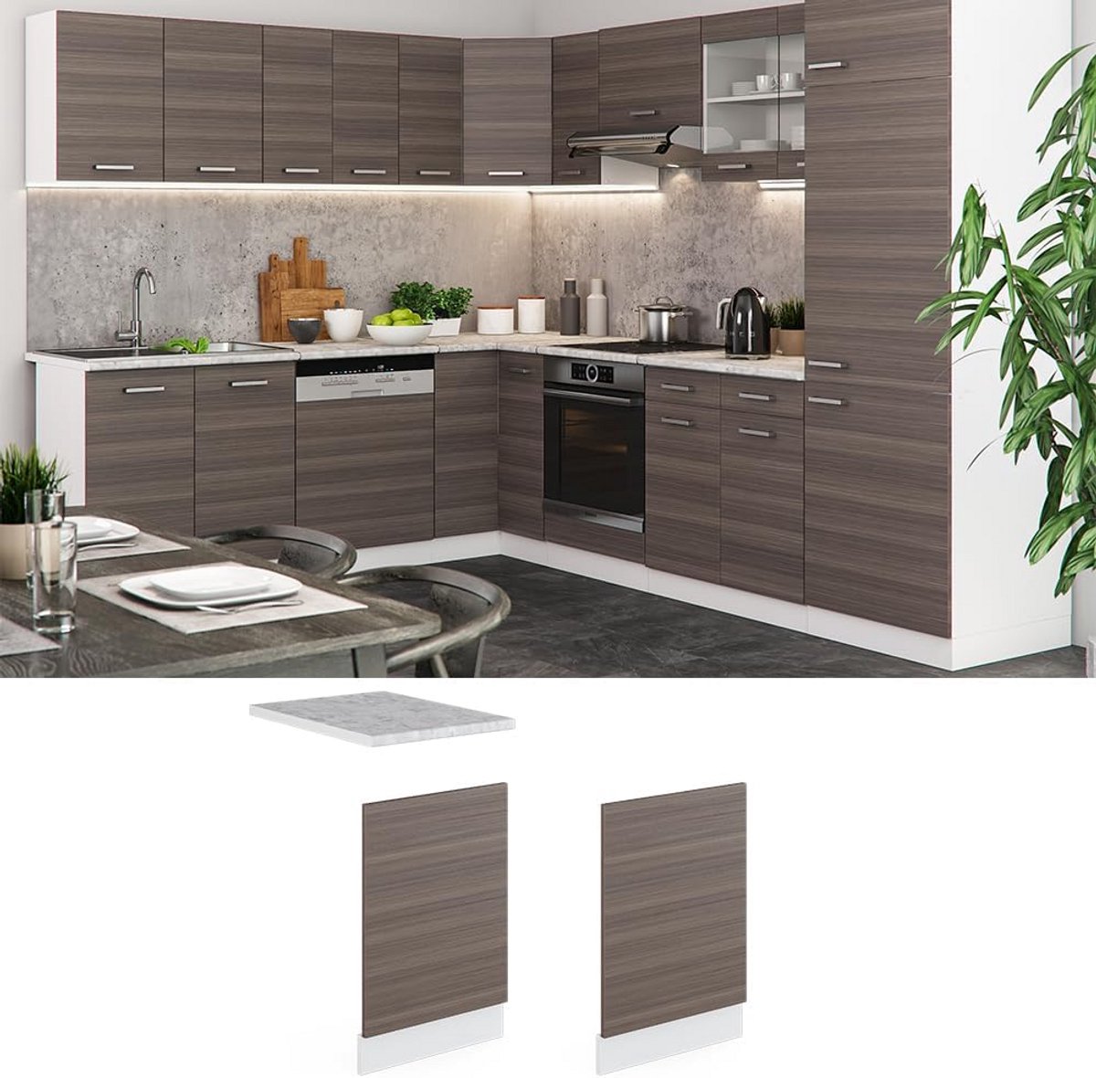 Modulair Keukenkastje Vaatwasserfront 45 cm - R-Line Keukenunits in Antraciet en Wit