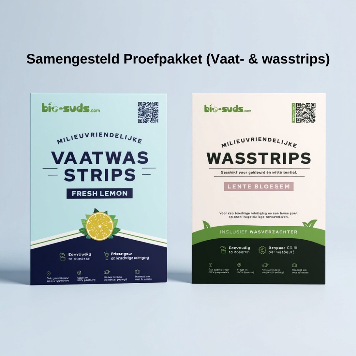 Bio-Suds® - Samengesteld Proefpakket - Vaatwasstrips proefpakket - Wasmiddeldoekjes - Vaatwasserstrips - Wasstrips - Vaatwasser stripdoekjes - 60 wasjes (15+15 strips)