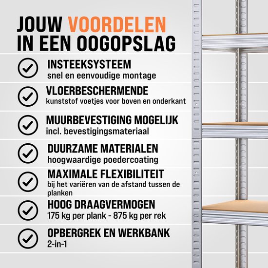 Rack de stockage en métal jusqu'à 875 kg, 180x90x40cm, lot de 2