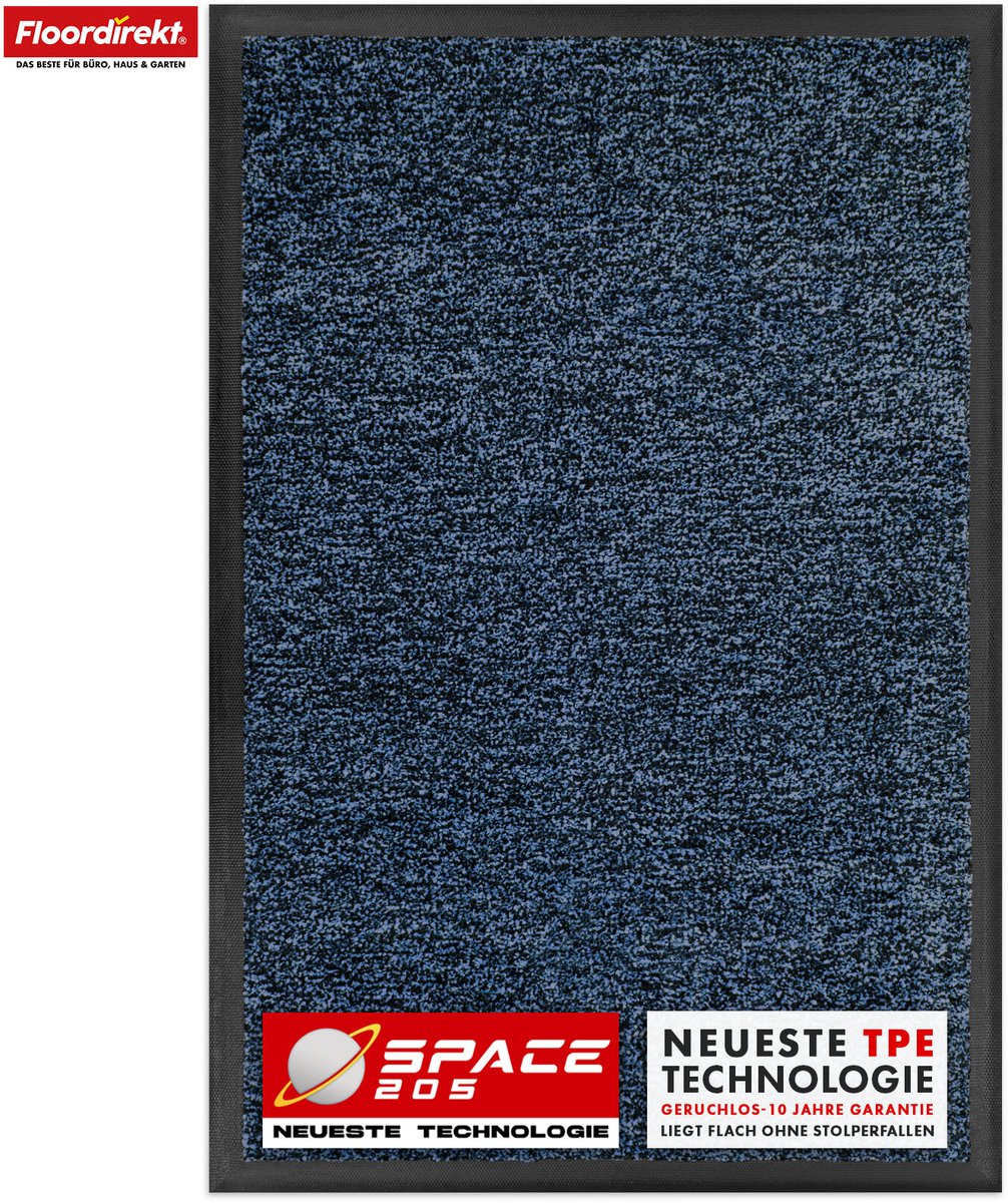 Floordirekt Vuilvangmat Space 205 - Blauw 90 x 150 cm - Antislipmat met Innovatieve TPE-Technologie in de Rand & Achterkant - Ideaal voor Entrees, Gangen & Voordeuren