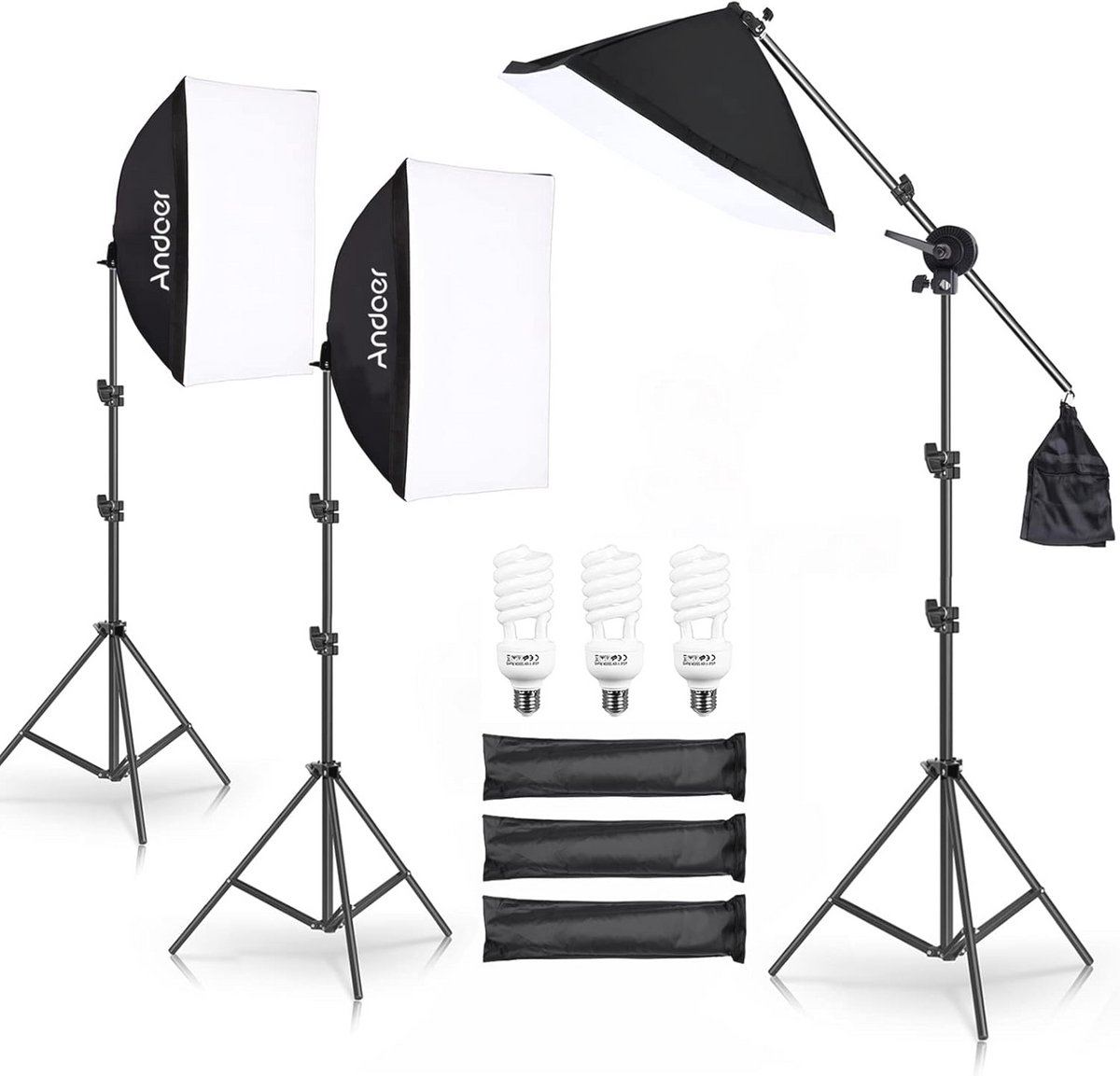 Softbox Verlichtingsset met 3 Softboxen en LED-lampen voor Fotografie