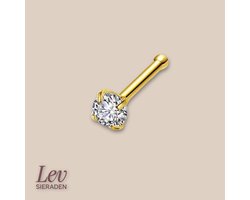 Lev Sieraden - Titanium Stud Piercing - 0.8x7mm - Goud met steen - 2mm Zirkonia steen - Neus knopje - 4 Prong gevat