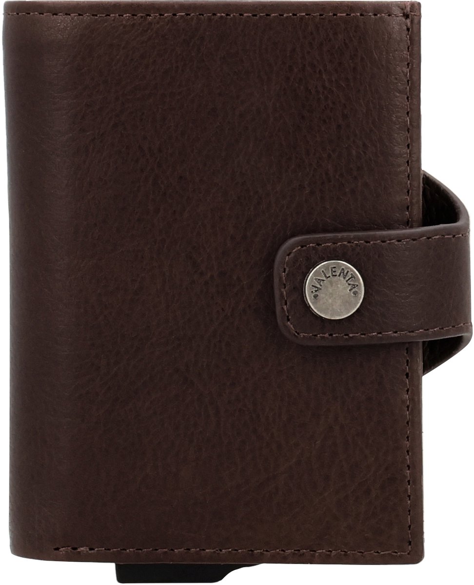 Valenta - Echt Leren Portemonnee - Pasjeshouder Uitschuifbaar - Chocolade Donker Bruin - max 12 pasjes, briefgeld en muntgeld - RFID NFC - incl. Luxe Cadeaubox