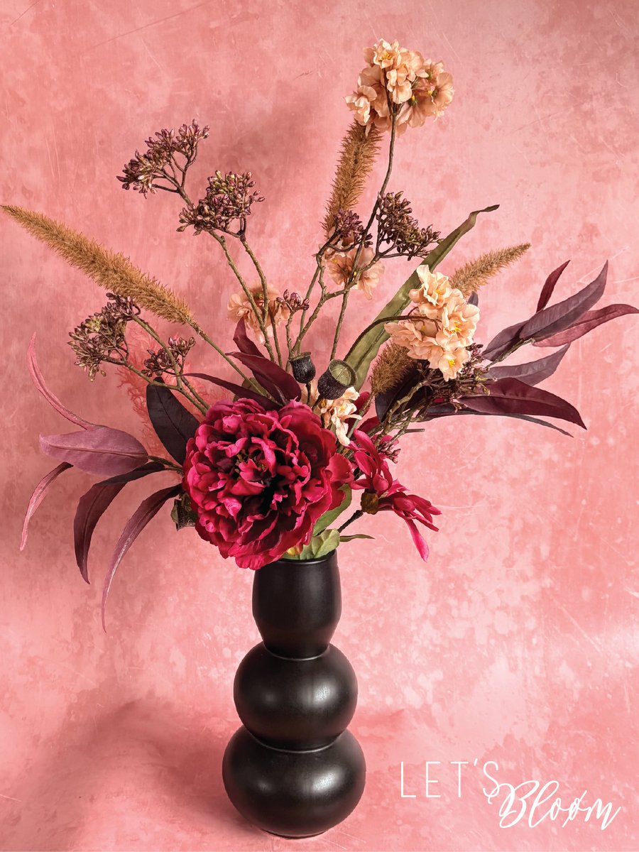Let's Bloøm | kustboeket beige/roze | zijde bloemen | Bloesem | Pioenroos | Graspluim | Magnolia | Eucalyptus | Cotinus | Kunstbloemen | Kunsttakken | Zijden boeket |