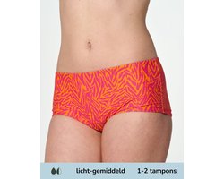 Moodies menstruatie zwemkleding tiener - Boxer broekje - licht-gemiddeld kruisje - maat 152/158 (XS) - Print Oranje