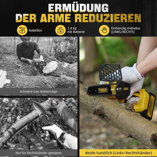 Accukettingzaag met borstelloze motor en lange batterijduur, elektrische handzaag voor hout en takken van Merkloos	 — afbeelding 2