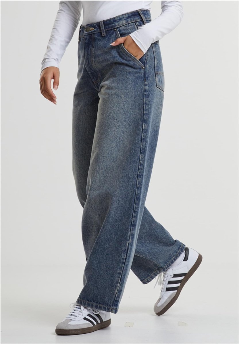 Urban Classics Dames taps toelopende jeans Jeans 31 Katoen Basics Blauw