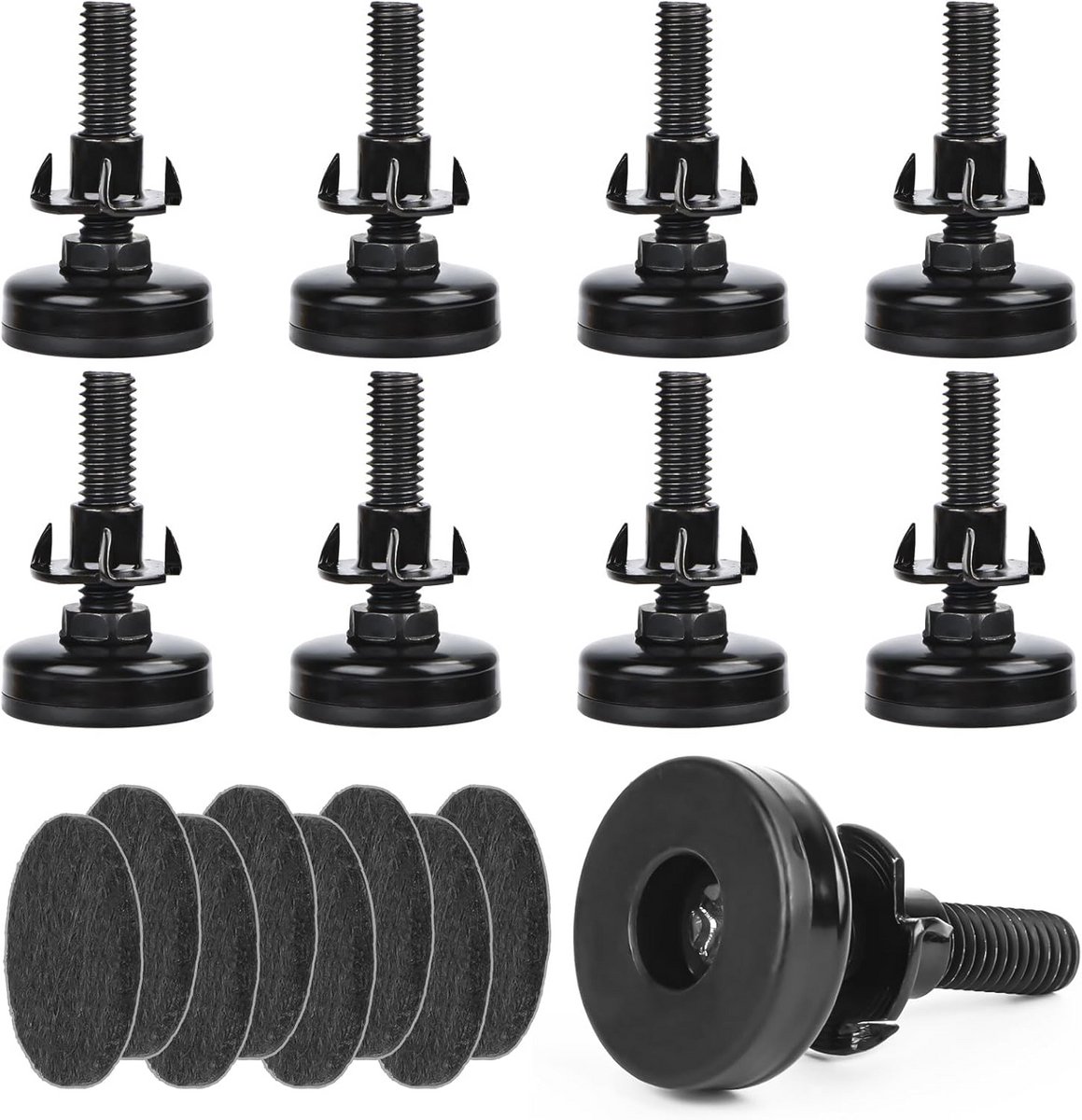 Verstelbare meubelpoten set van 8, M10 x 55 mm, roestvrijstaal, geschikt voor kasten, banken, tafels en stoelen, zwart