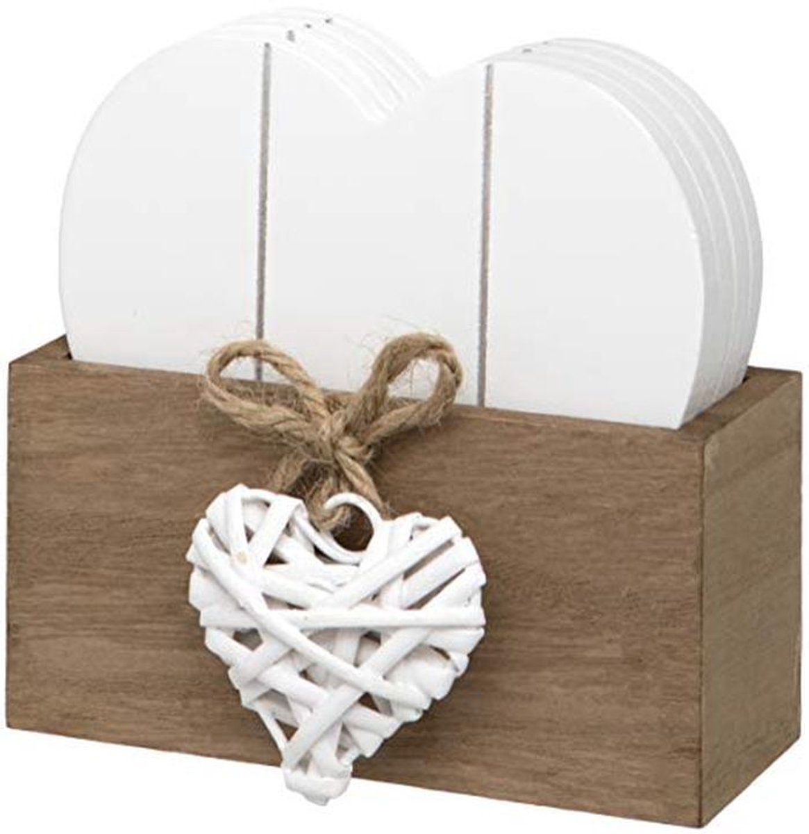 Houten hartvormige onderzetters set van 4 met standaard - Geweven design