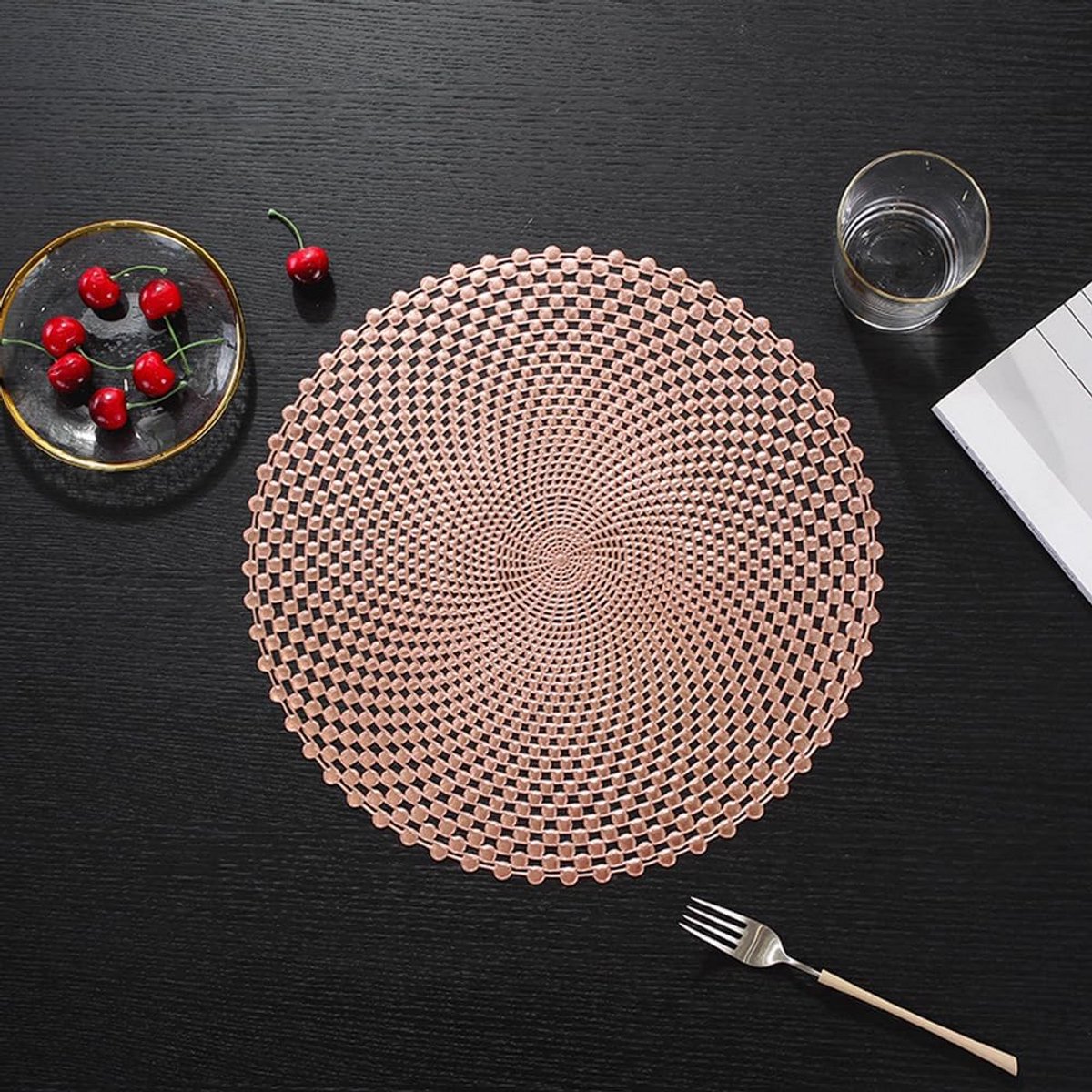 4x Decoratieve Ronde Placemats Hittebestendig & Antislip Tafelmatten PVC