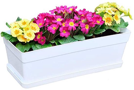 Balkon plantenbak/bloembak - met haken - kunststof - wit - 38 cm | Fun