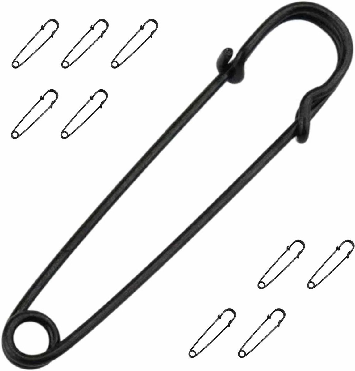 Allecta - 10 stuks extra grote veiligheidsspelden 4 inch zwart - metalen zware dekenspelden voor sieraden en ambachten.