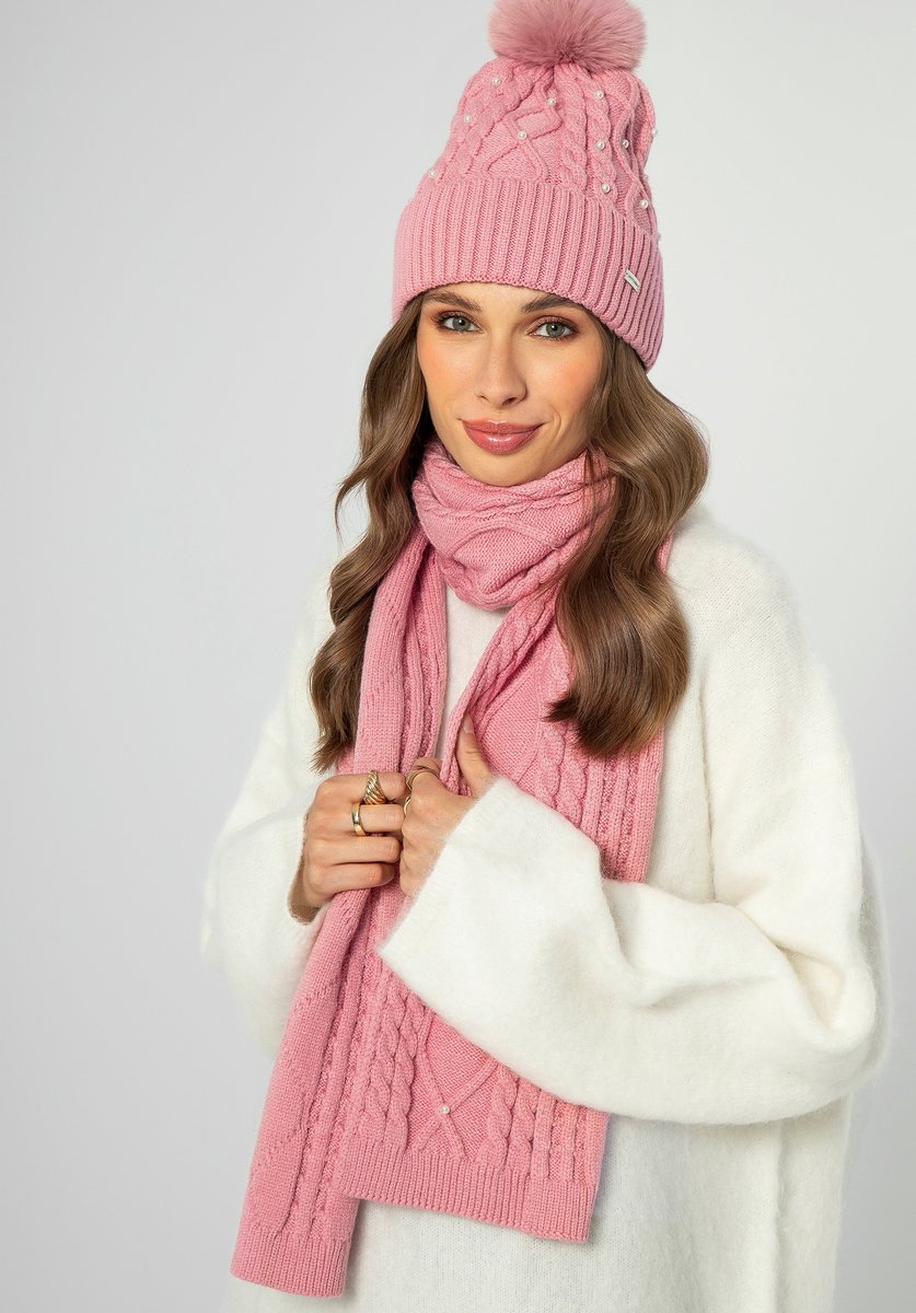 Wittchen Hoed met Pompom en Parels - Roze - Viscose