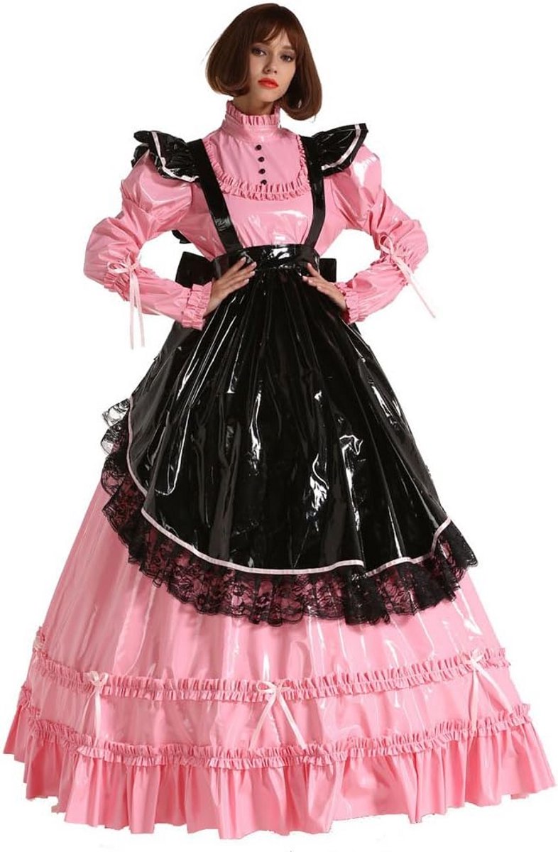Lange PVC Dienstmeisjesjurk voor Dames - Afsluitbaar Crossdressing Uniform