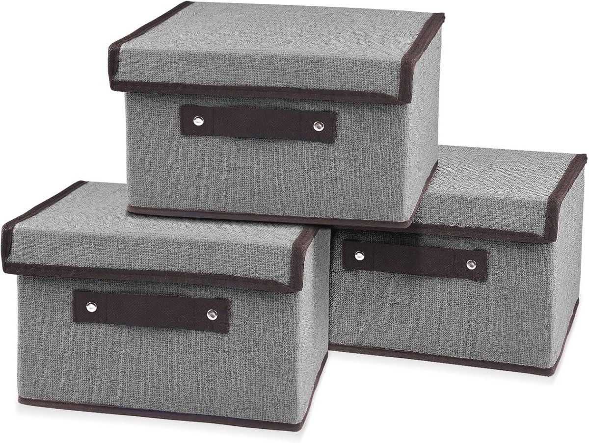 Opvouwbare opbergdozen set van 3 - 25 x 19 x 16 cm - Handige opbergmanden voor speelgoed, boeken, en kleding - Grijs