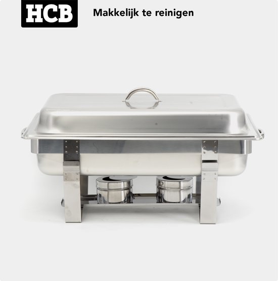 HCB® - Professionele Chafing dish - Incl. 3 x 1/3 GN - RVS / INOX Buffetwarmer - Incl. 3 Gastronormbakken - Bain marie - Horeca Warmhoudschaal - 37x57x30 cm (DxBxH) - 3 kg - 8073 — afbeelding 4