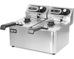 HCB® - Professionele Horeca frituurpan - Dubbele friteuse - 2 x 4.5 liter - 2 x 230V - RVS / INOX frietketel - frietpannen - frietpan - 38.5x45x31.5 cm (DxBxH) - 5000W - 2584
