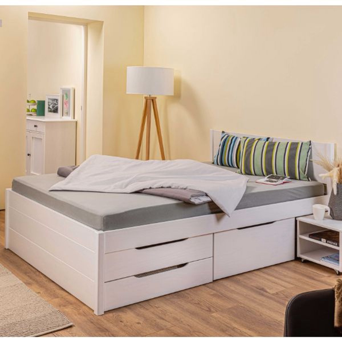 Tweepersoonsbed Efetivo 180x200cm met opbergruimte - wit - Interlink - Kingsizebedden - Wit - Hout - Kingsizebedden -