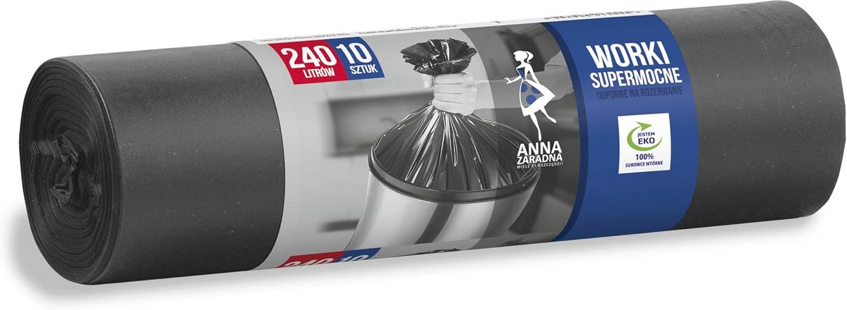 Vuilniszakken 240L, scheurvast en super sterk, voor huishoudelijk afval en kantoor (10 stuks)