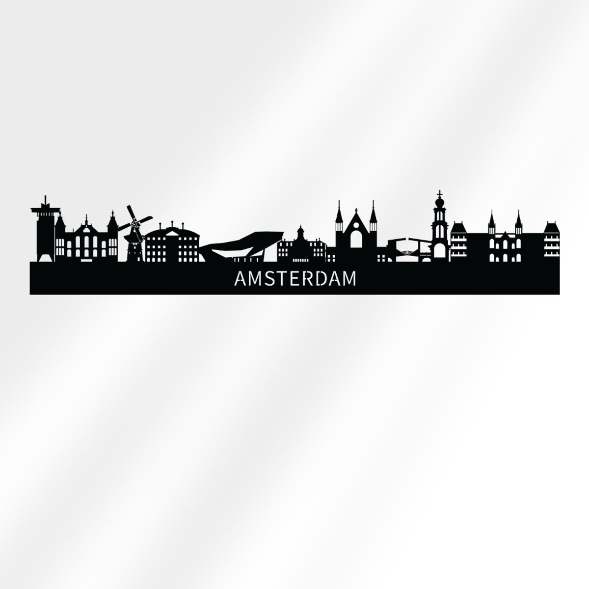 Metalen Wanddecoratie Amsterdam Skyline – Iconen van de Stad in 2 mm Staal – 80x16cm
