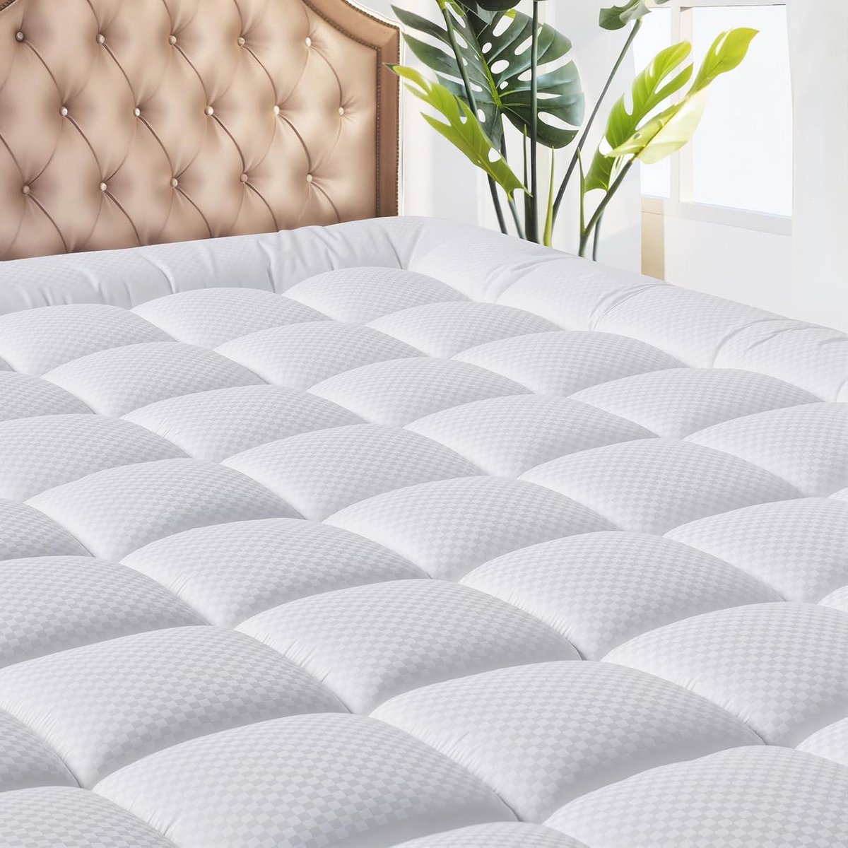 Ademende en verkoelende matrasbeschermer voor groot bed, gewatteerd en zacht