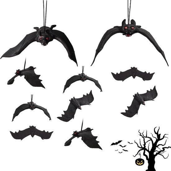 10 Chauves-souris Suspendues Réalistes Décoration pour Halloween Jardin et Maison