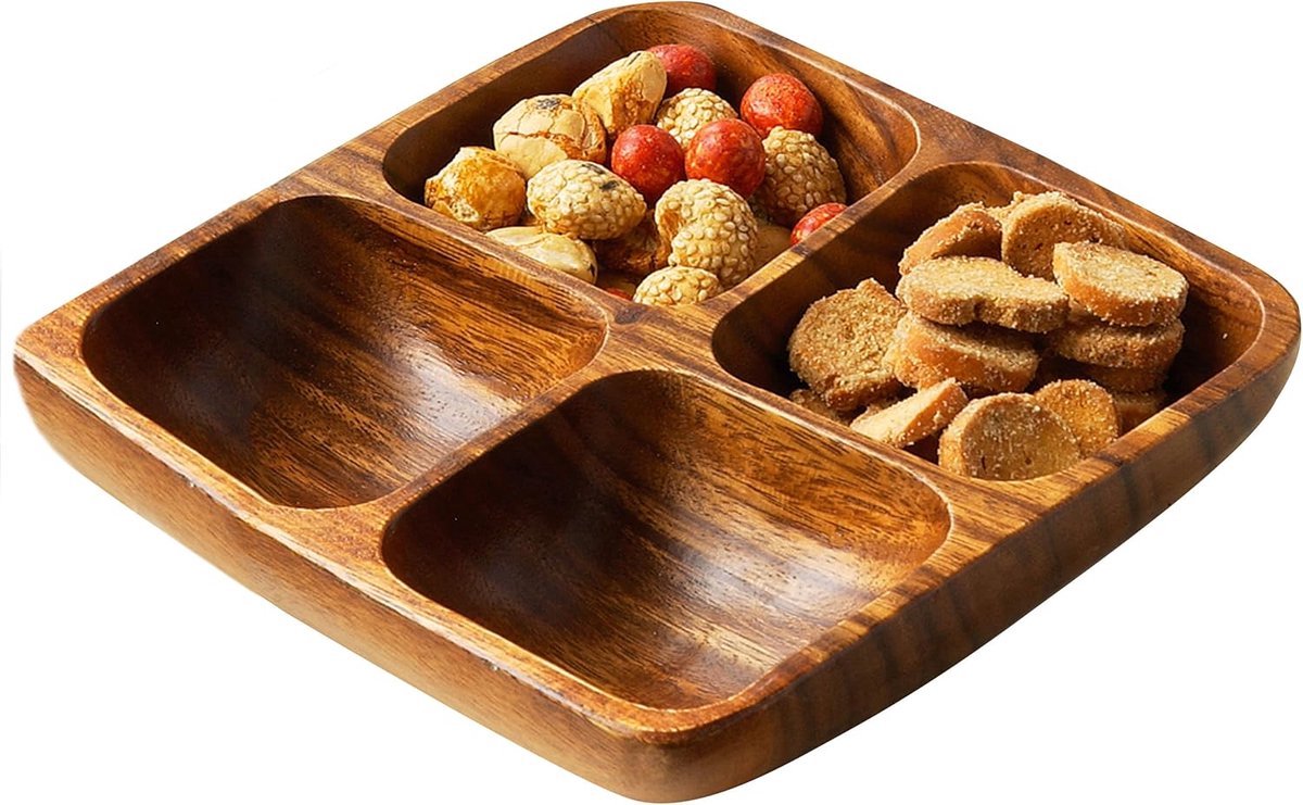 Stunq® Handgemaakte Acaciahouten Serveerschaal met Handvatten voor Snacks en Delicatessen