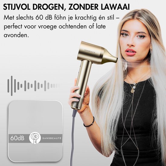 Sansbeauté® Föhn met Diffuser - Krullen - 110.000RPM - Ionische Haardroger met Borstel - 3 Standen - 3 Opzetstukken - Reisföhn - Sèche Cheveux - Krul Feun Set - Haarföhn met Defuser - Hair Blow Dryer - Kappersfohn - 2000W
