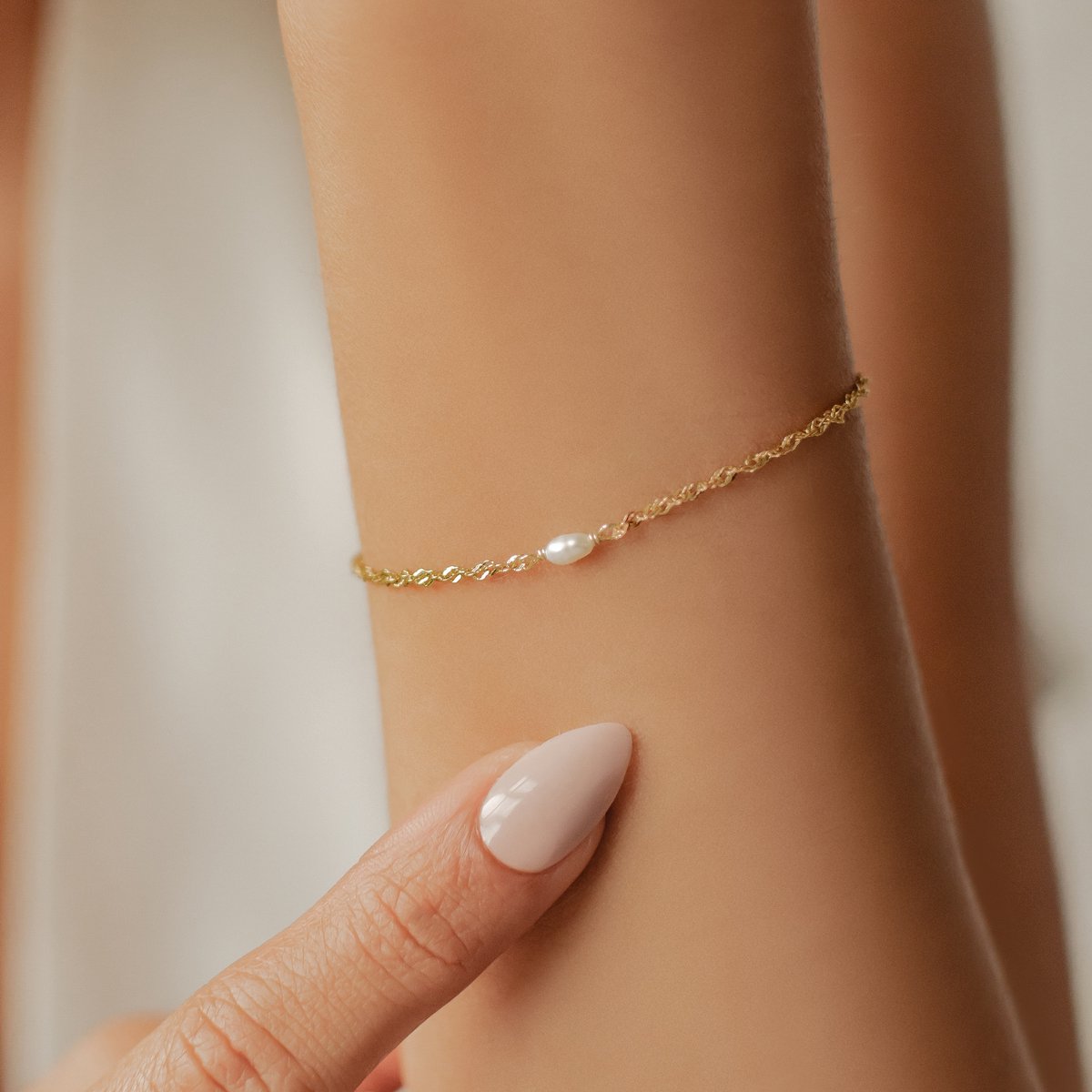 Hey Happiness Parel Armband Dames 925 Zilver - Fijne Schakelarmband met Zoetwaterparel - Verstelbaar - Goud