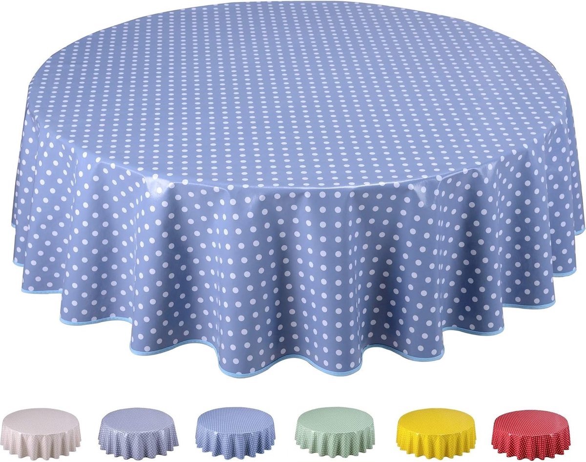 Stunq® wasdoek tafelkleed - waterdicht - luxe afwasbaar - makkelijk schoon te maken rond 140 cm kleine stippen (blauw grijs)