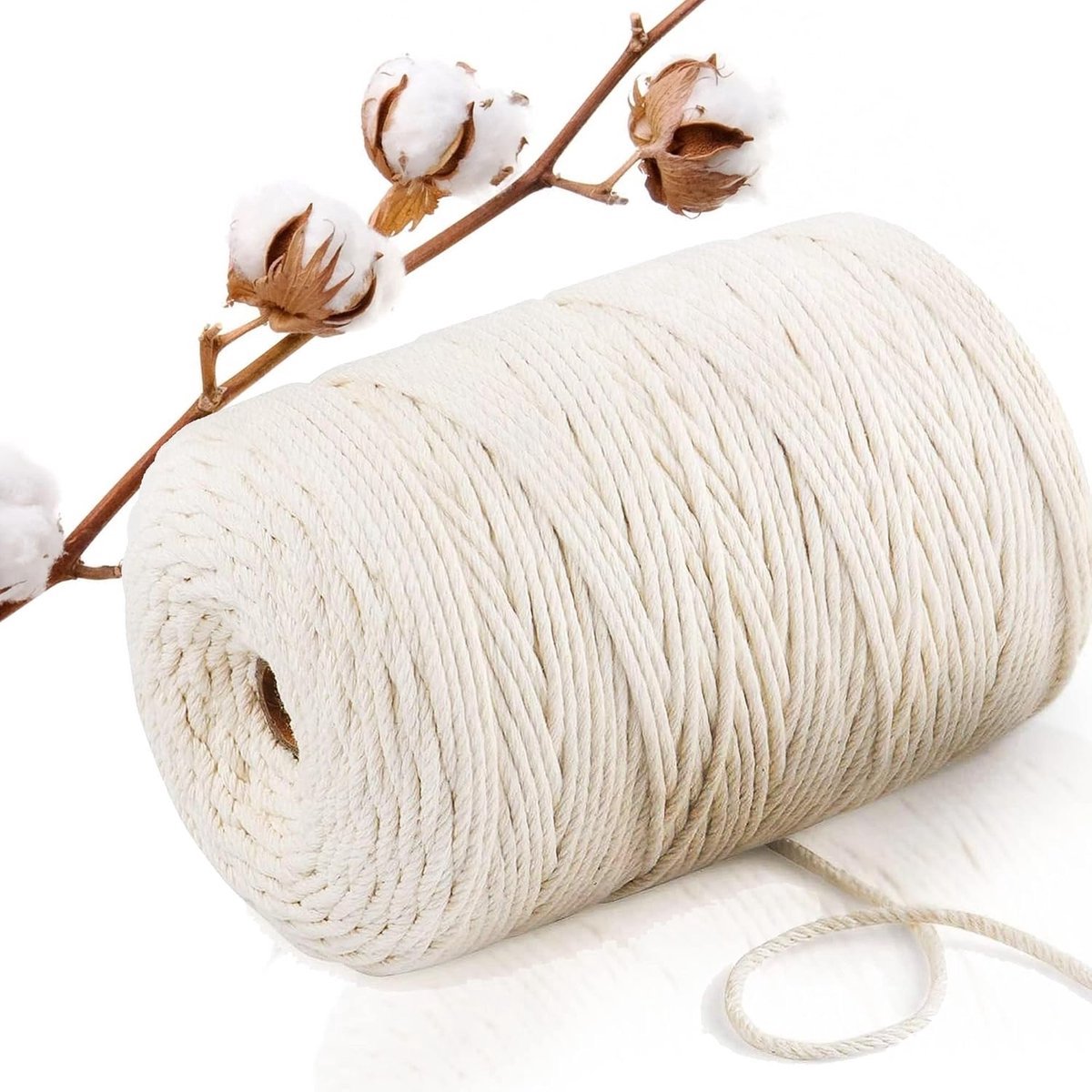 Stunq® Natuurlijk Wit Katoengaren 3mm - 200 Meter - Voor Diverse Handwerkprojecten