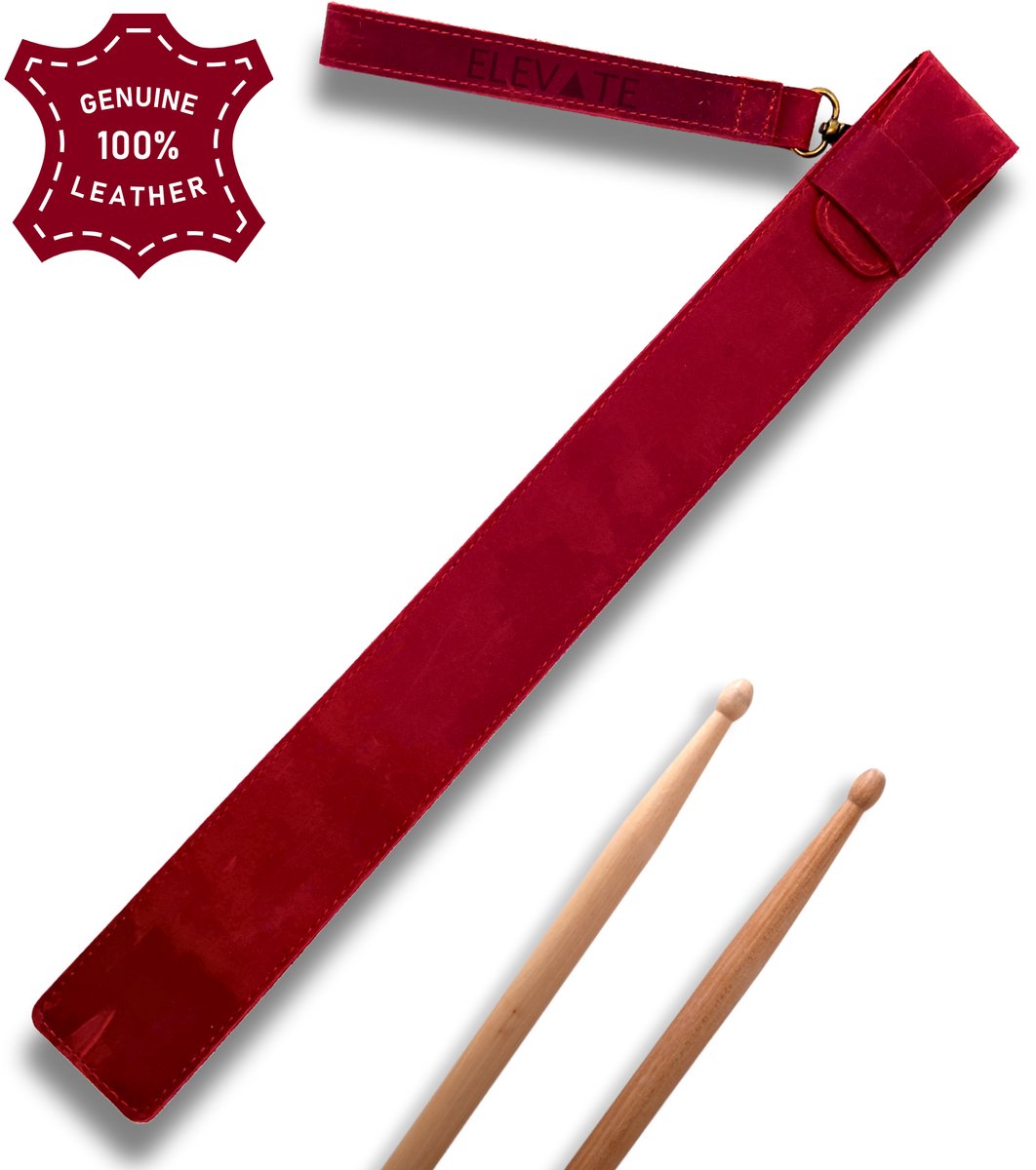ELEVATE® Leren Drumstokhouder – 100% Full-Grain Leer – Vintage Drum Stick Bag – Handmade Crazy Horse Leather – Drumstok Etui – Rood (Cherry)