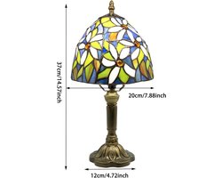 Kleine Tiffany-Tafel Lamp – 20,3 x 35,6 cm Glas-in-Lood Lamp (Witte Bloemen)