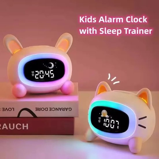 Een kinderwekker die gebruikt kan worden om kinderen wakker te maken, met slaaptraining en geluidsfuncties. Het is een perfect verjaardagscadeau voor jongens en meisjes - Kitten. — afbeelding 4