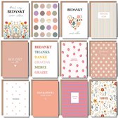 Momentuals Luxe Bedankkaarten Set - 12 Wenskaarten met Enveloppen - Bedankt Kaartjes - Thank You Cards - A6 - Blanco - Favorieten