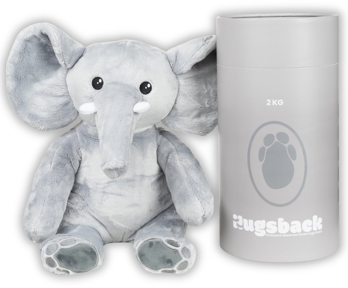 Hugsback 2 kg Verzwaringsknuffel Olifant – Verzwaarde Knuffel 45cm – Weighted Stuffed Animal – Zware Knuffel tegen Stress & Angst – Sensorisch Speelgoed – Knuffelolifant voor Kinderen & Volwassenen