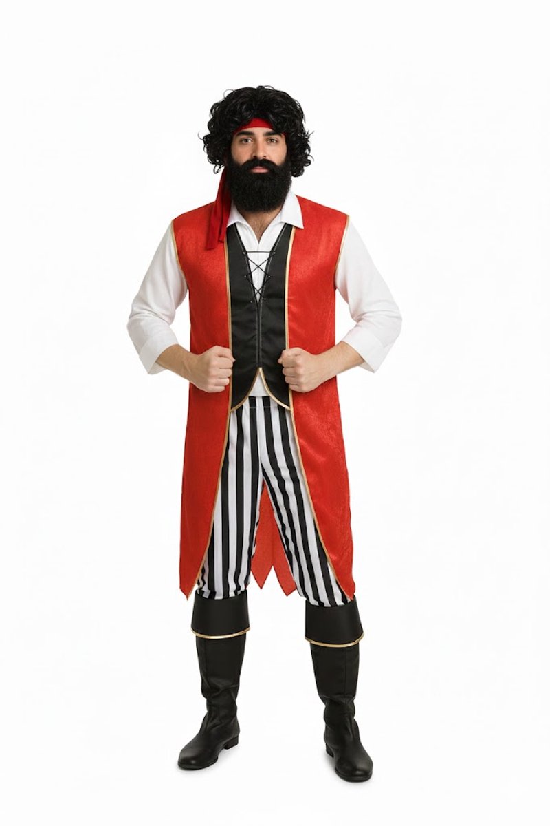 Kapitein Haak kostuum - Piratenpartij Carnaval - rood-wit-zwart - M/L