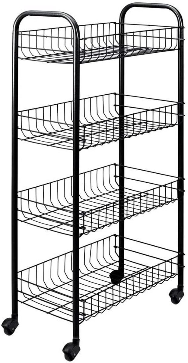 Zwarte 4-laags Trolley op Wielen voor Diverse Ruimtes