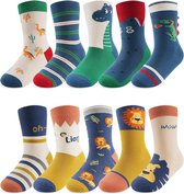 Leuke kindersokken - Jongens & Meisjes - Leuke dierenpatronen - Katoen - Unisex kinderbootsokken - 10 paar per verpakking-XL